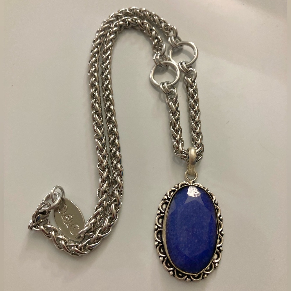 Genuine dark blue lapis lazuli oval gemstone boho charm silver necklace - Picture 10 of 13